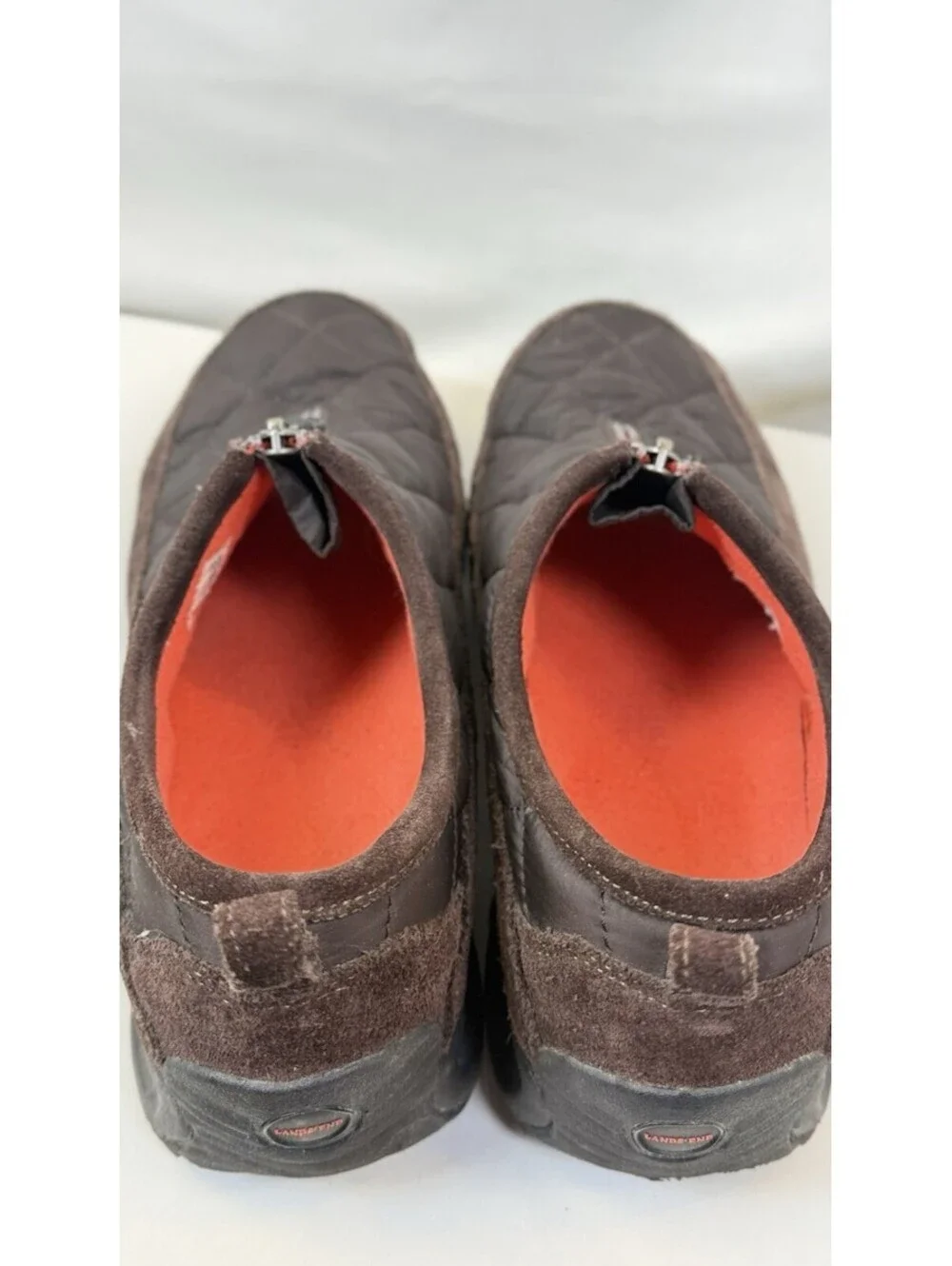 Lands' End Weatherfield Zip Front Quilted Brown Shoes Women’s 8.5 B Heavy Tread